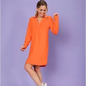 Candace Cameron Bure Vibrant Orange Long Sleeve Dress